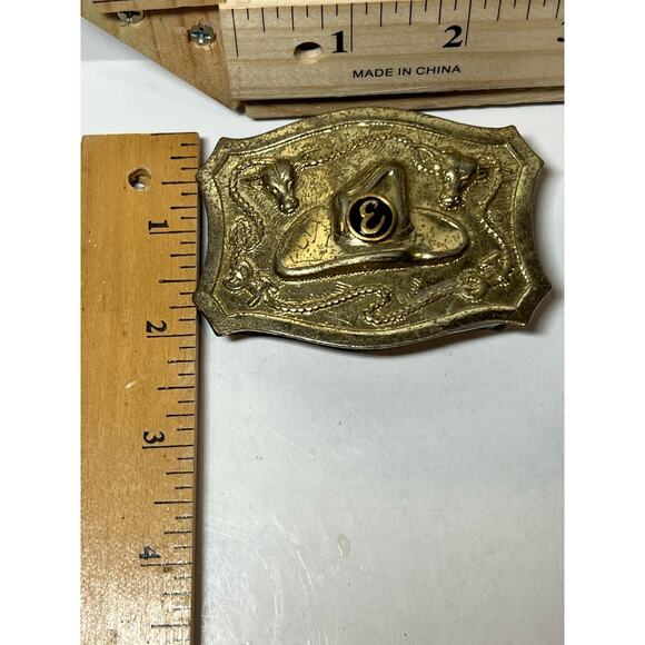 Other - Vintage Western Cowboy Hat Belt Buckle Brass Tone Rodeo Steer Head Collectible